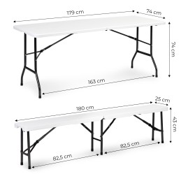 Zestaw cateringowy stół bankietowy 180 cm 2 ławki biały MultiGarden