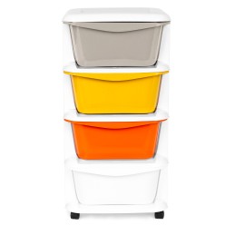 Regał z 4 wysuwanymi szufladami nogi z kółkami ModernHome