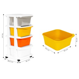 Regał z 4 wysuwanymi szufladami nogi z kółkami ModernHome