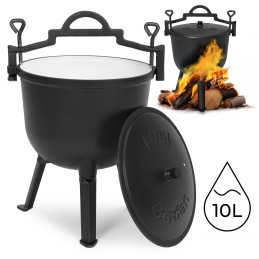 Kociołek żeliwny emaliowany 10L stojący garnek myśliwski ognisko grill MultiGarden