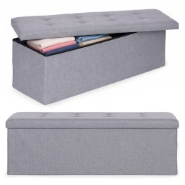 Pufa pikowana 111x38 cm ze schowkiem tapicerowana ława skrzynia jasnoszara ModernHome