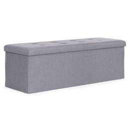 Pufa pikowana 111x38 cm ze schowkiem tapicerowana ława skrzynia jasnoszara ModernHome