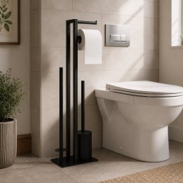 Stojak łazienkowy na papier toaletowy z uchwytem i szczotką do WC czarny ModernHome