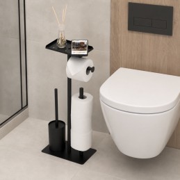 Stojak łazienkowy na papier toaletowy uchwyt szczotka do WC półka czarny ModernHome