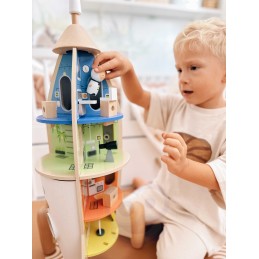 CLASSIC WORLD Drewniana Rakieta Domek dla Dzieci + Figurki 51el.