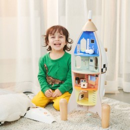 CLASSIC WORLD Drewniana Rakieta Domek dla Dzieci + Figurki 51el.
