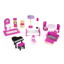 Drewniany domek dla lalek mebelki oświetlenie LED ECOTOYS