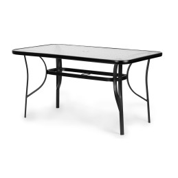 Stół ogrodowy 160x90 cm szkło hartowane duży blat na taras ogród otwór na parasol MultiGarden