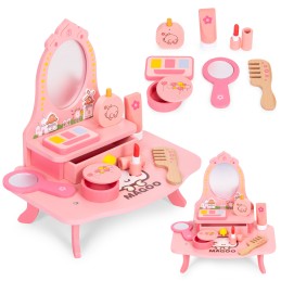 Drewniana toaletka dla dzieci z lustrem i szufladą 7 akcesoriów ECOTOYS