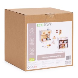 Drewniany ekspres do kawy dla dzieci 2w1 sklepik zestaw baristy 26 akcesoriów ECOTOYS