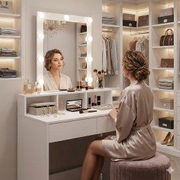 Toaletka kosmetyczna z lustrem i oświetleniem LED 3 barwy regulacja jasności ModernHome