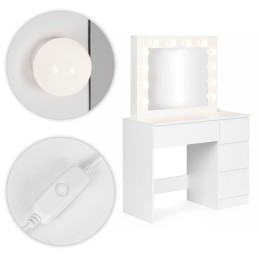 Toaletka kosmetyczna z lustrem i oświetleniem LED 4 szuflady taboret ModernHome