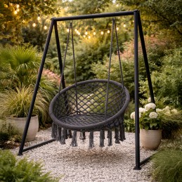 Fotel wiszący boho huśtawka ogrodowa bocianie gniazdo szary MultiGarden
