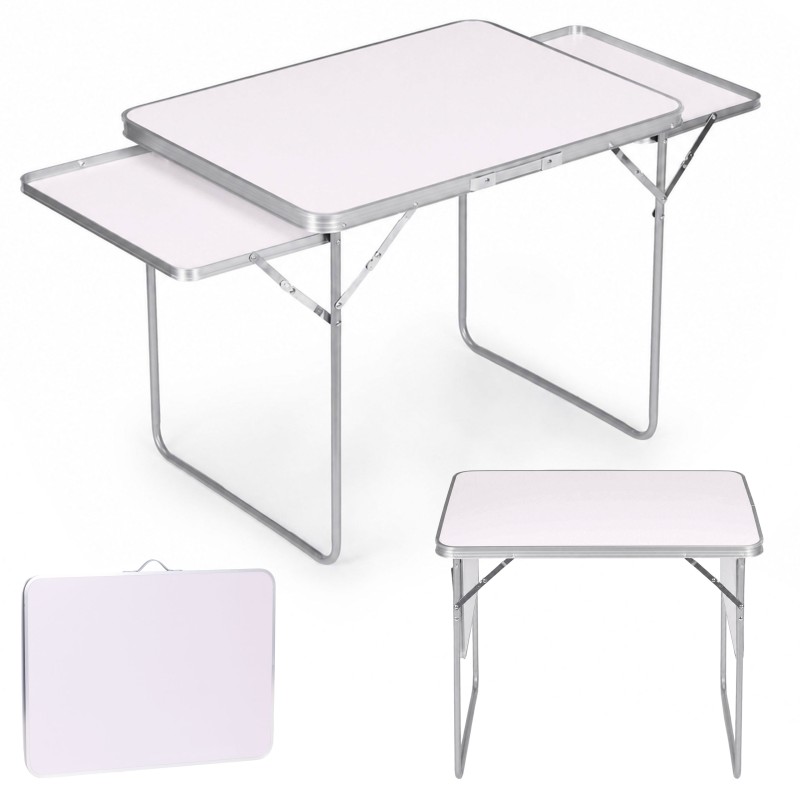 Stolik turystyczny 120x60 cm składany w walizkę 2 półki biały MultiGarden