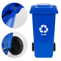 Zestaw 3 koszy na śmieci pojemniki 3x120L niebieski zielony żółty makulatura szkło plastik gumowe koła