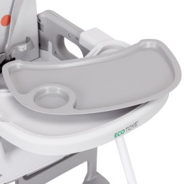Fotelik krzesełko do karmienia dzieci 3w1 podwójna tacka 5-punktowe pasy szary ECOTOYS