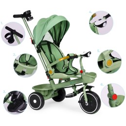 Rowerek trójkołowy spacerówka 2w1 obracane siedzisko składany daszek zielony ECOTOYS