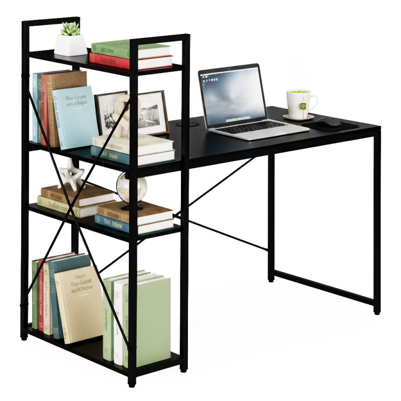 Biurko komputerowe szkolne 120x60 cm regał z 3 półkami czarne ModernHome