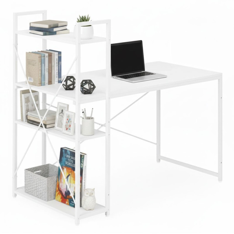 Biurko komputerowe szkolne 120x60 cm regał z 3 półkami białe ModernHome