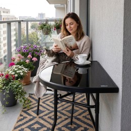 Stolik półokrągły szklany kawowy na balkon taras patio czarny MultiGarden