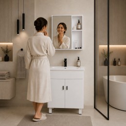 Szafka łazienkowa stojąca z umywalką + lustro zestaw mebli ModernHome