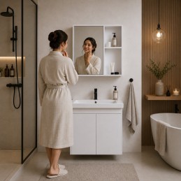 Szafka łazienkowa wisząca z umywalką + lustro zestaw mebli ModernHome