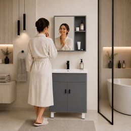 Szafka łazienkowa stojąca z umywalką + lustro zestaw mebli ModernHome