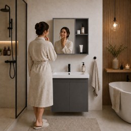 Szafka łazienkowa wisząca z umywalką + lustro zestaw mebli ModernHome