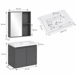 Szafka łazienkowa wisząca z umywalką + lustro zestaw mebli ModernHome