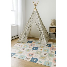 Mata piankowa dla dzieci 200x180 cm edukacyjna dwustronna składana miarka wzrostu alfabet ECOTOYS