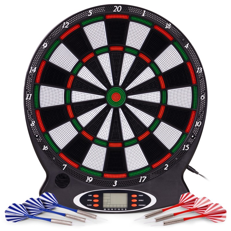 Elektroniczna tarcza do darta gry w rzutki lotki tablica LCD 38 cm 18 gier zestaw 6 rzutek