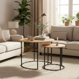 Zestaw stolików kawowych 2 szt. okrągłe jasny dąb loftowe ModernHome