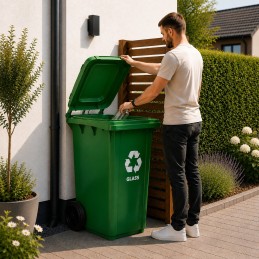 Kosz na smieci 240L duży kubeł śmietnik gumowe koła - zielony szkło
