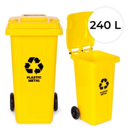 Kosz na smieci 240L duży kubeł śmietnik gumowe koła - żółty plastik