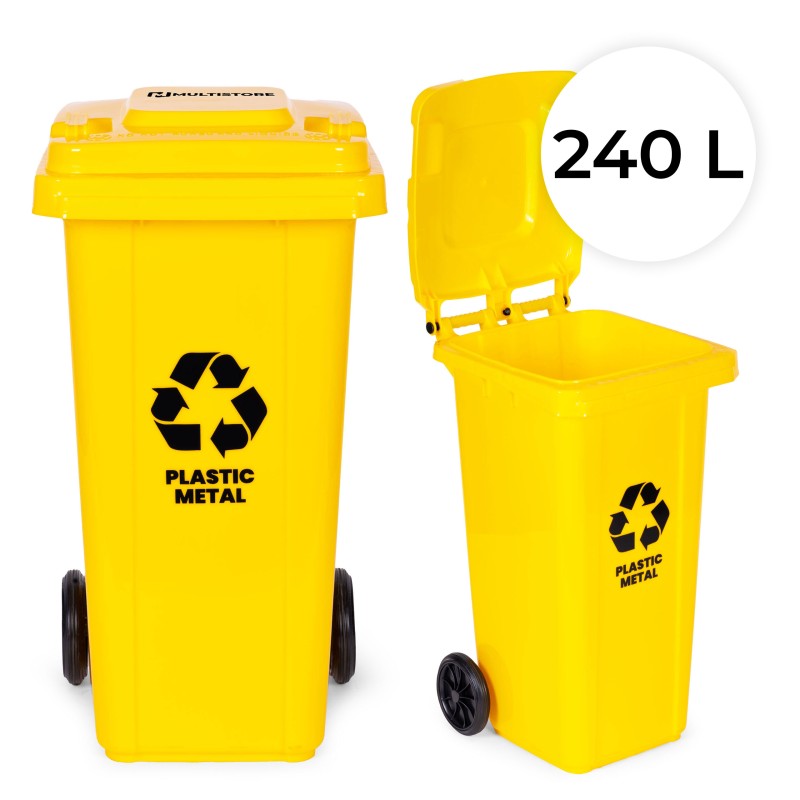 Kosz na smieci 240L duży kubeł śmietnik gumowe koła - żółty plastik