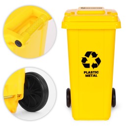 Kosz na smieci 240L duży kubeł śmietnik gumowe koła - żółty plastik