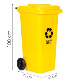 Kosz na smieci 240L duży kubeł śmietnik gumowe koła - żółty plastik