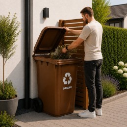 Kosz na smieci 240L duży kubeł śmietnik gumowe koła - brązowy BIO
