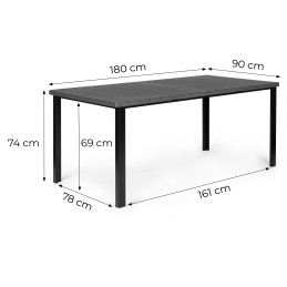 Duży stół ogrodowy 8-osobowy 180x90 cm na taras ogród szary blat MultiGarden