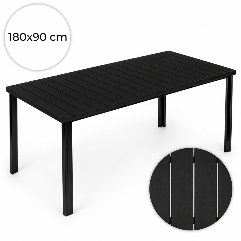 Duży stół ogrodowy 8-osobowy 180x90 cm na taras ogród czarny MultiGarden