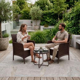 Zestaw 2x fotel ogrodowy z poduszką komplet krzeseł na balkon taras ogród brązowy MultiGarden