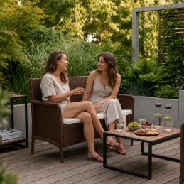 Sofa ogrodowa dwuosobowa z poduszką ławka na balkon taras ogród brązowa MultiGarden