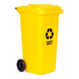 Zestaw 4 koszy na śmieci pojemniki 4x240L niebieski zielony żółty czarny makulatura szkło plastik odpady zmieszane gumowe koła