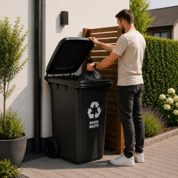 Zestaw 2 koszy na śmieci pojemniki 2x240L czarny brązowy odpady zmieszane BIO gumowe koła