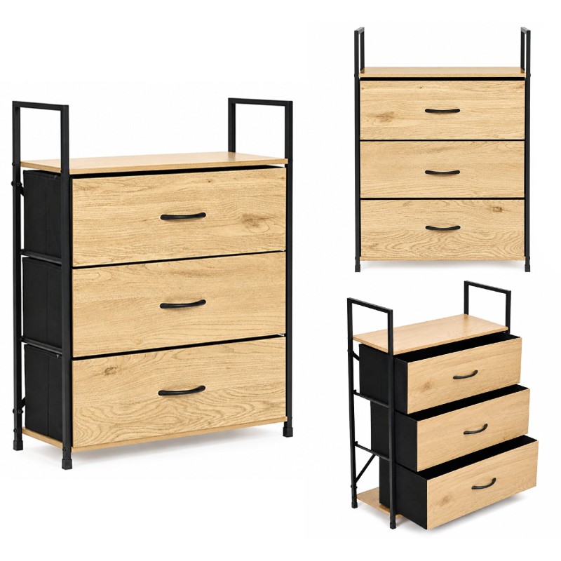 Szafka z 3 szufladami materiałowymi regał 60 cm organizer tekstylny loft ModernHome