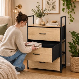 Szafka z 3 szufladami materiałowymi regał 60 cm organizer tekstylny loft ModernHome