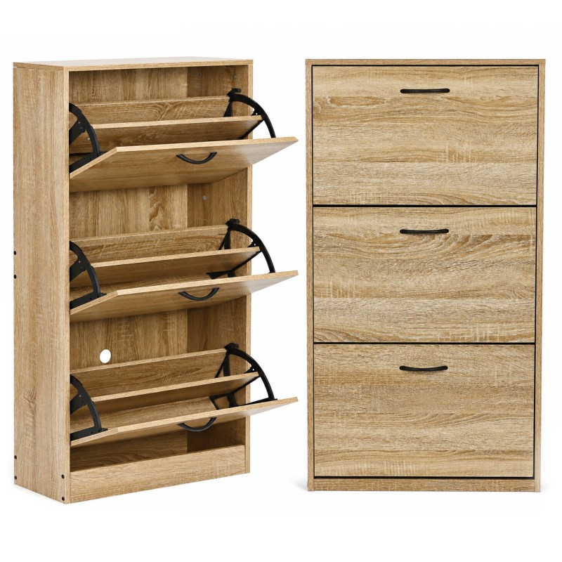 Szafka na buty 3-komorowa 60 cm uchylna do przedpokoju loft jasny dąb ModernHome
