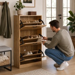 Szafka na buty 3-komorowa 60 cm uchylna do przedpokoju loft jasny dąb ModernHome