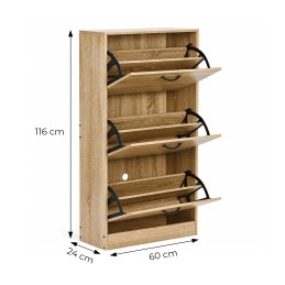 Szafka na buty 3-komorowa 60 cm uchylna do przedpokoju loft jasny dąb ModernHome
