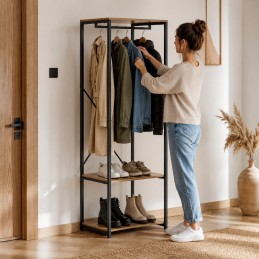 Wieszak stojący z pólkami do przedpokoju na ubrania buty loft jasny dąb ModernHome